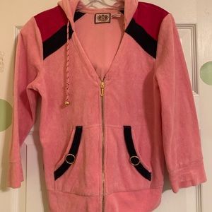 Pink terry cloth three-quarter sleeve zip up
